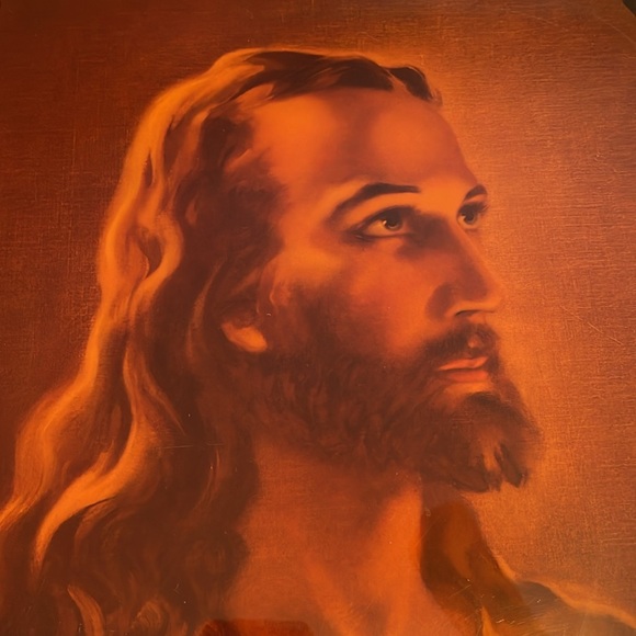 Vintage Head of Christ Lacquered Wood Wall Art 15x22 - Picture 5 of 12